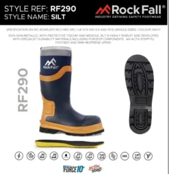 Rock Fall RF290 Silt Safety Wellington Work Boots Blue (Sizes 3-14) -Deus Shop rf290 silt spec sheet